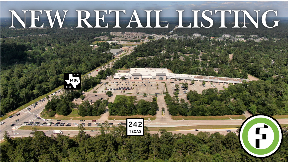 Aerial view of FM 1488 and FM 2978 intersection in The Woodlands Texas near Windvale Shopping Center