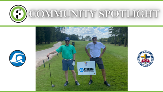 Ross Foldetta and Jeff Swearingen at the 2026 FCA Golf Tournament with FINS Swim School sponsorship
